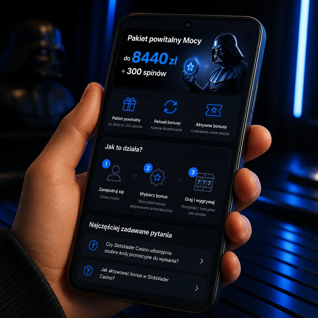 SlotsVader kod promocyjny — aktywne bonusy 2026 visual guide for SlotsVader Casino